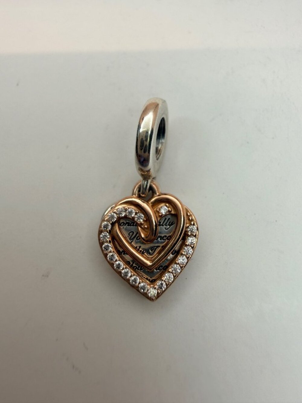 Pandora Entwined Hearts Double Dangle Charm Rose Gold Plated 781062C01